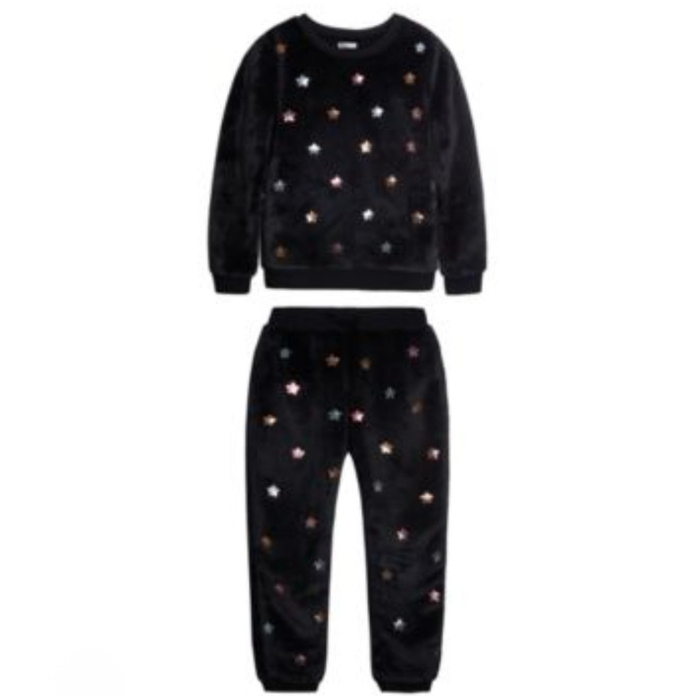Epic Threads Big Girl's Star Cozy Sweatshirt & Pant Set-Black